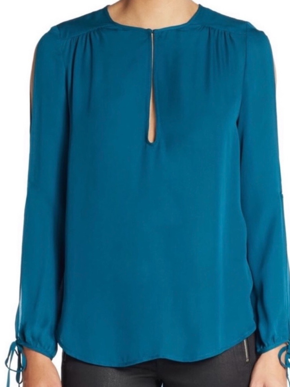 NWT Haute Hippie Teal Silk Keyhole Open Arm Blouse Size XS